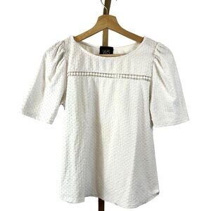 Anthropologie W5 Puff Sleeve Textured Top White EUC Sz Small / boho /